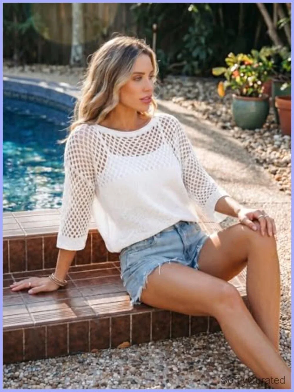 Crochet Hollow Out Half Sleeve Swim Cover Up